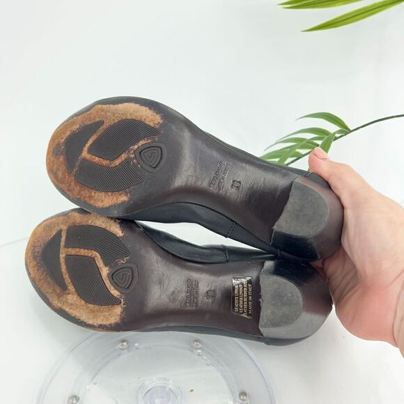 AGL Italy Women's Pump Size 39 9 Cap Toe Block Heel Chain Black Leather - Picture 10 of 14